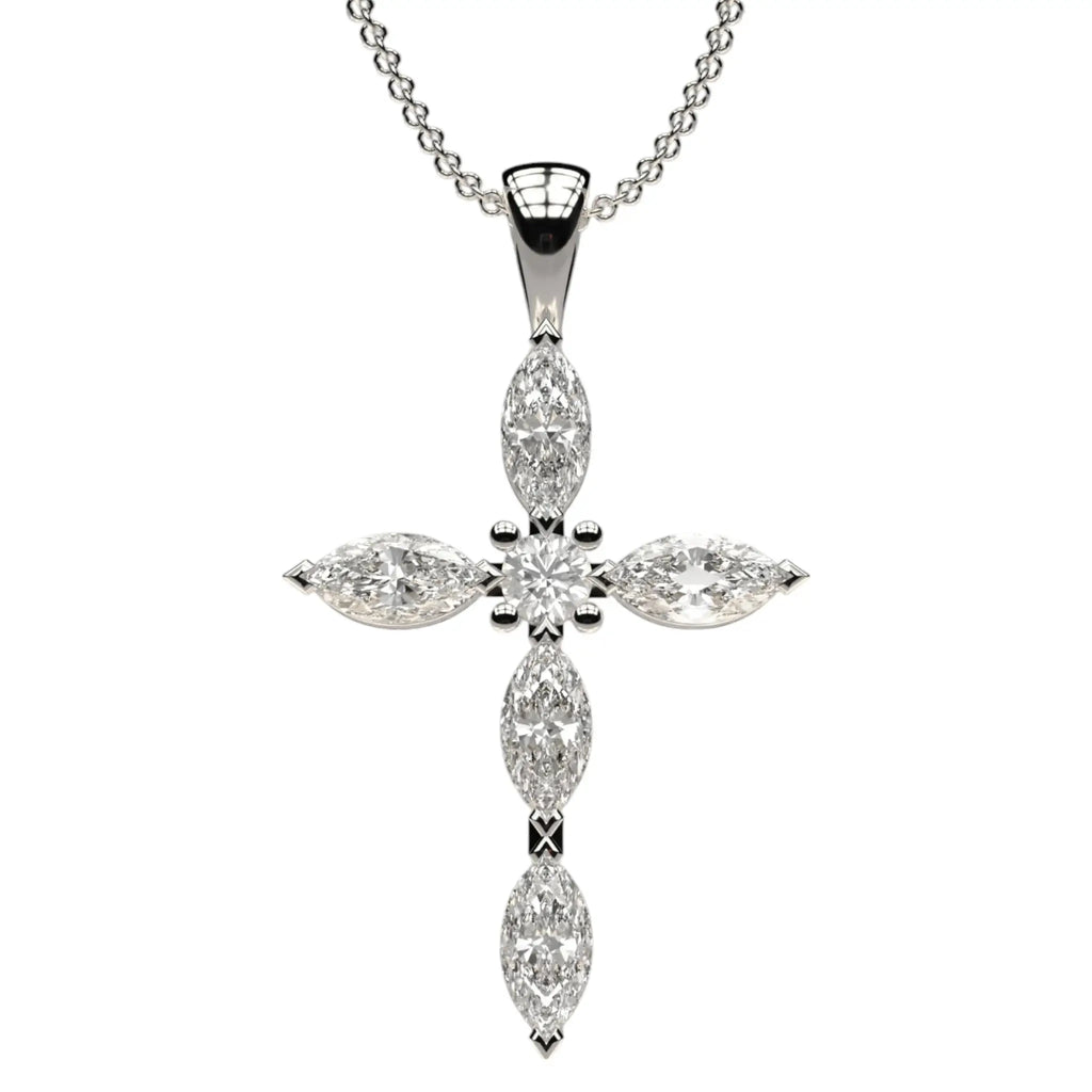 14K white gold Asteri marquise diamond cross pendant on chain