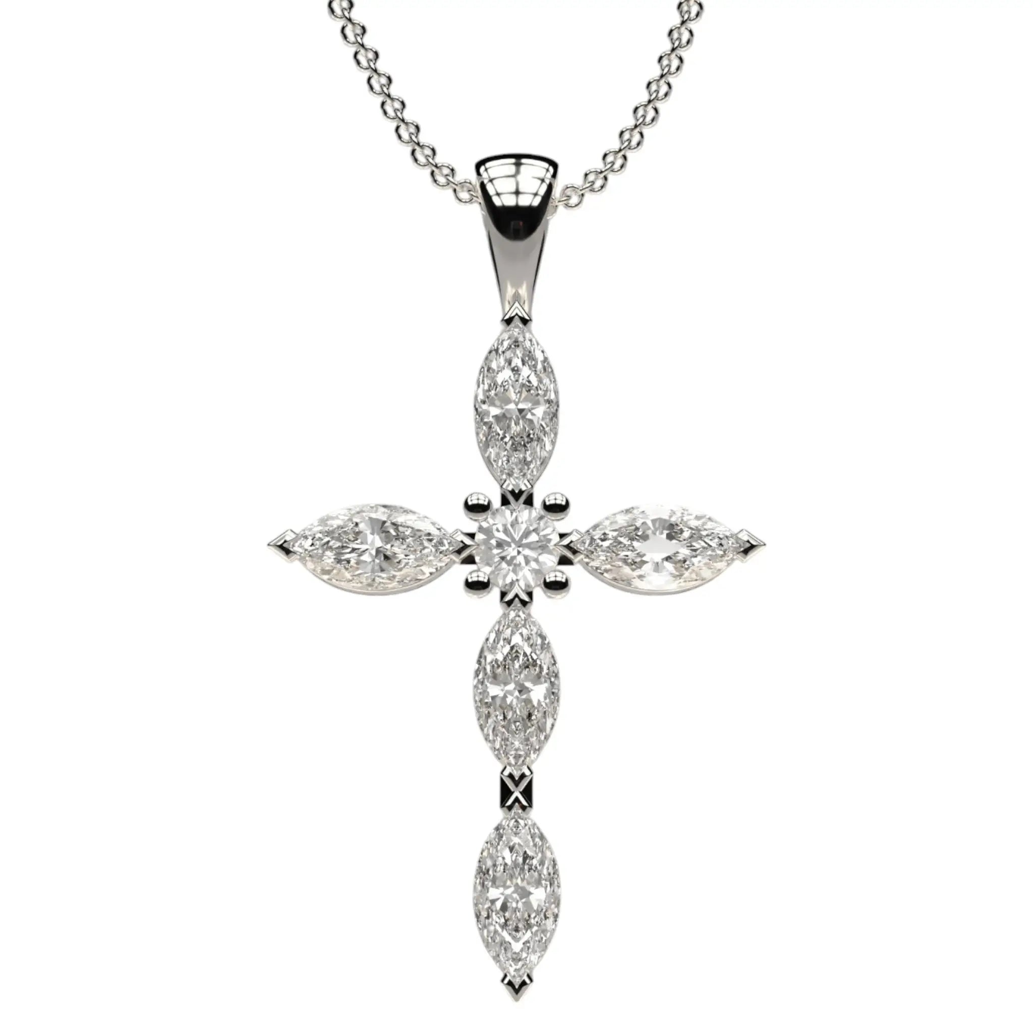 14K white gold Asteri marquise diamond cross pendant on chain