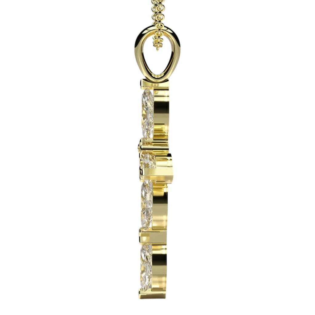 Side profile of Asteri diamond cross pendant showing setting depth