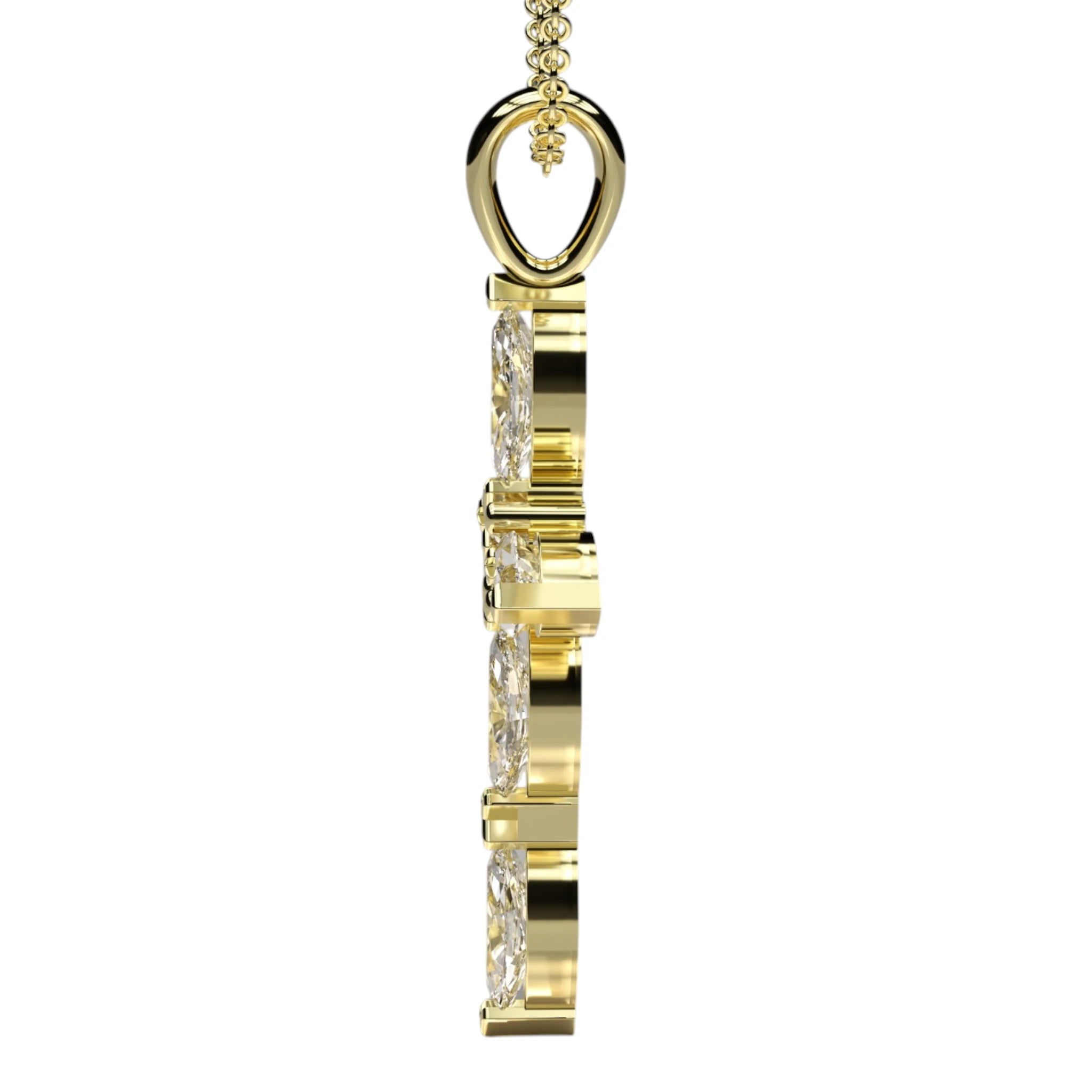 Side profile of Asteri diamond cross pendant showing setting depth