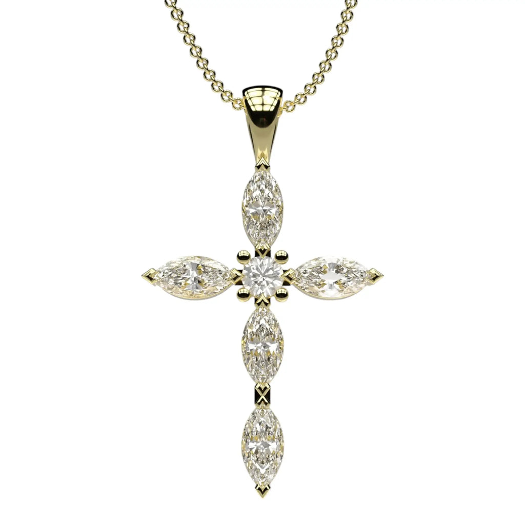 14K yellow gold Asteri diamond cross necklace by Dimitrios Creations