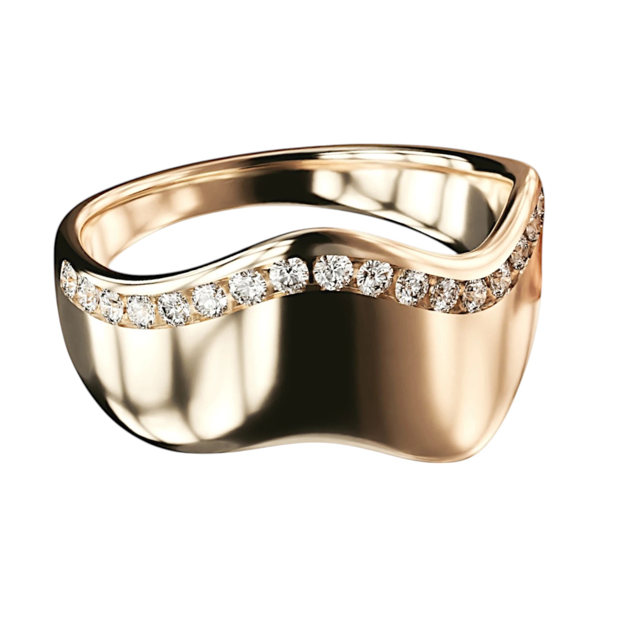 Rose gold Eros Wave sculptural diamond band with tapered fit by Dimitrios Creations
