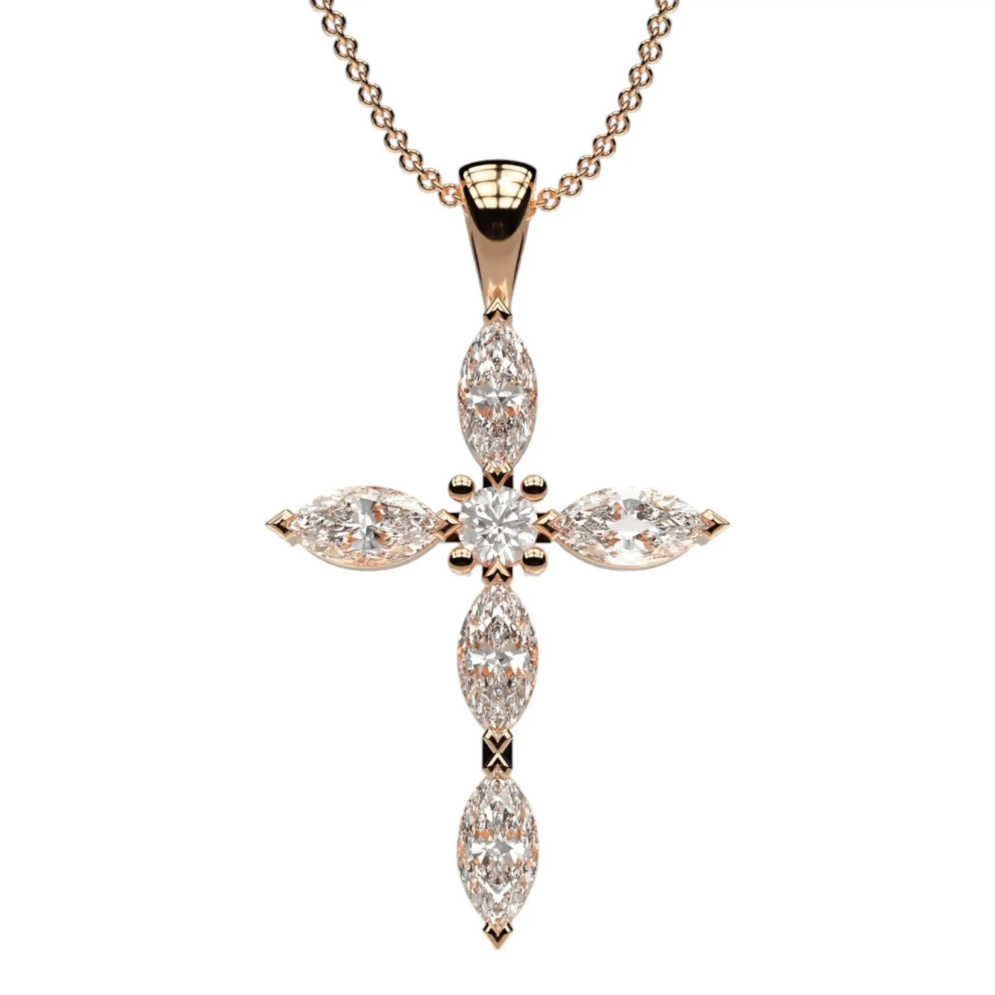 14K rose gold Asteri cross necklace with lab-grown diamonds, handcrafted NYC