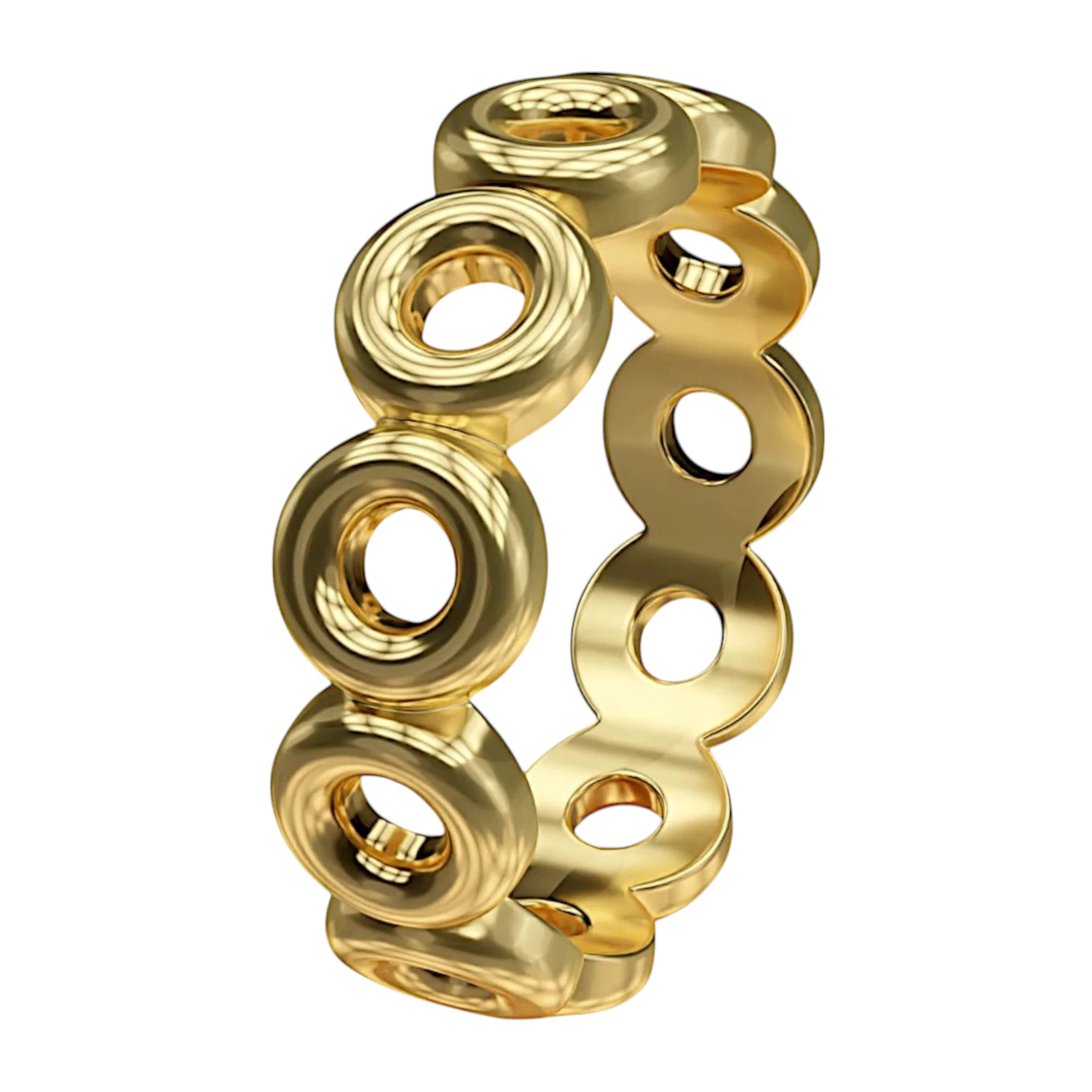 Close-up of Kyklos solid gold circle band showing 5.7 mm width, Dimitrios Creations