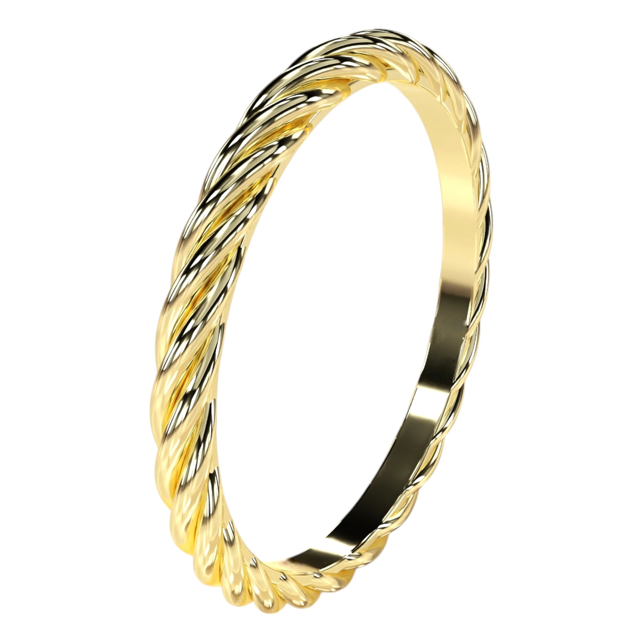 Side profile of Helios ring showing bold twisted design in yellow gold