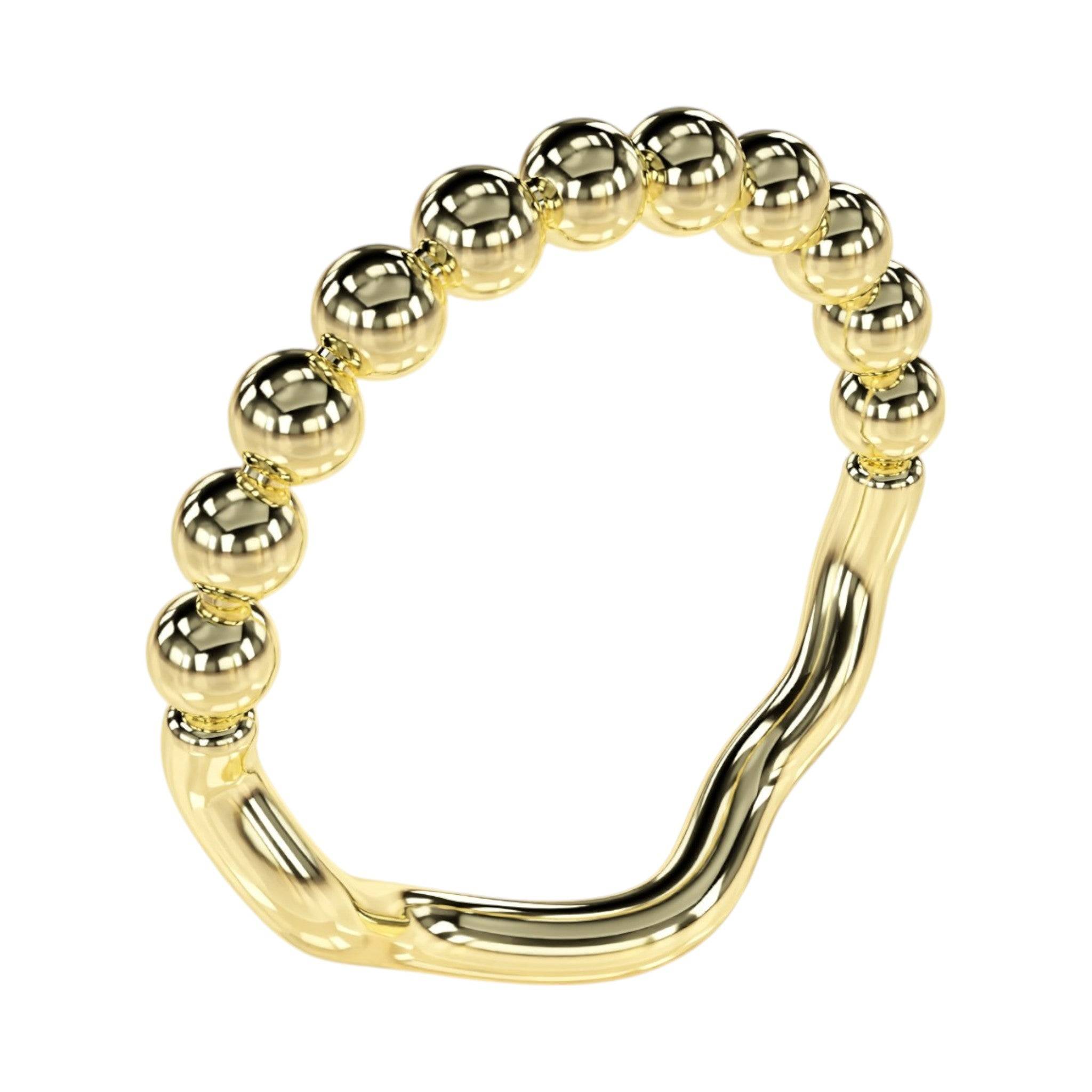 Close-up of Thalina Bead Ring with polished gold beads