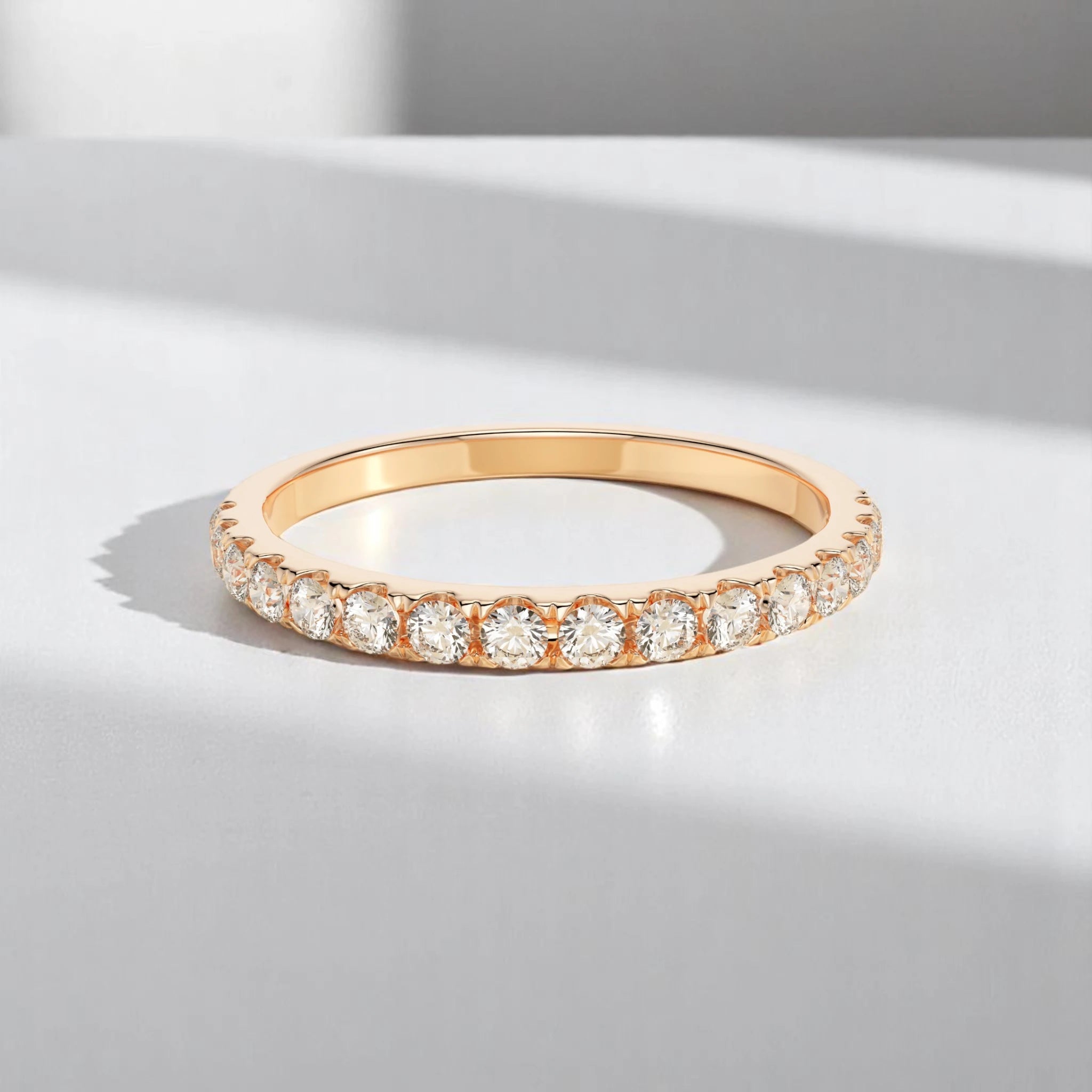 Thin 2mm delicate diamond band in rose gold for stacking or bridal
