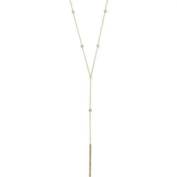 14K Gold Diamond Y Necklace – 1/3 Carat Lariat Pendant for Timeless Elegance