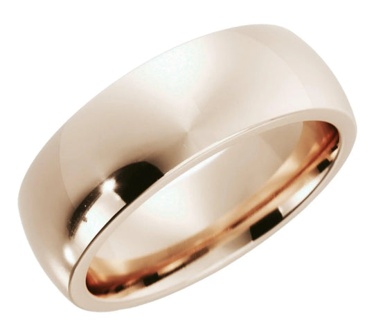 Rose gold polished wedding band for men and women with comfort fit.