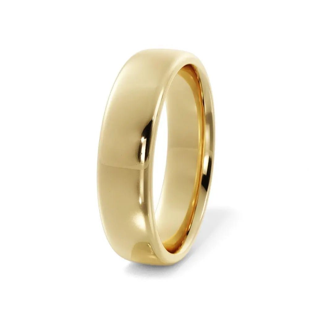 Rounded edge 5 mm wedding ring in 14K gold, handcrafted in NYC.