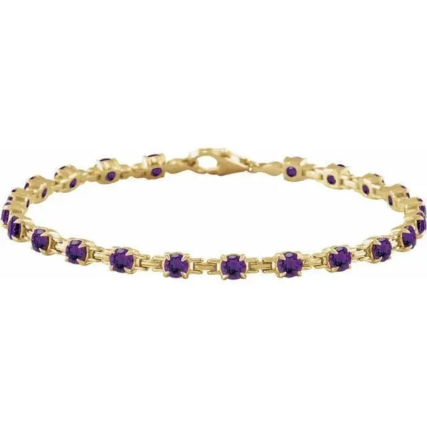 Handcrafted Solid Gold Amethyst Tennis Bracelet – Perfect Gift for Mother's Day