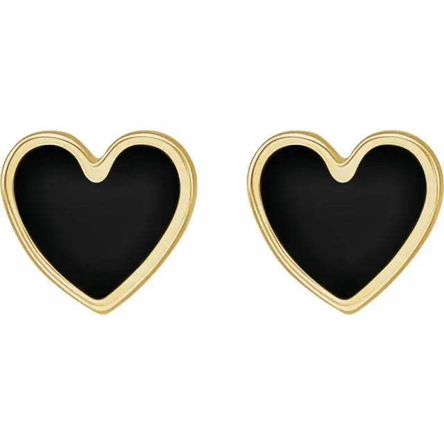 Black Enamel Heart Earrings in 14k Solid Gold Jimmy Leon Fine Jewelry