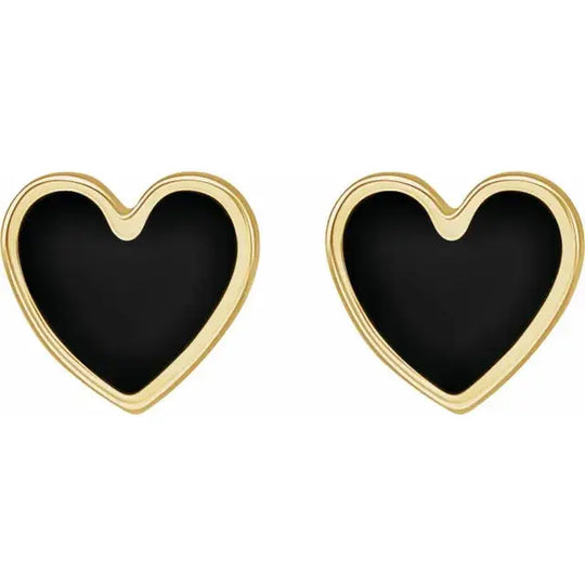 Black Enamel Heart Earrings in 14k Solid Gold Jimmy Leon Fine Jewelry