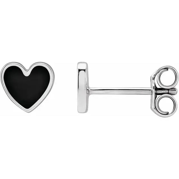 Black Enamel Heart Earrings – 14K Gold - 4