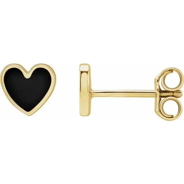 Black Enamel Heart Earrings – 14K Gold - 2