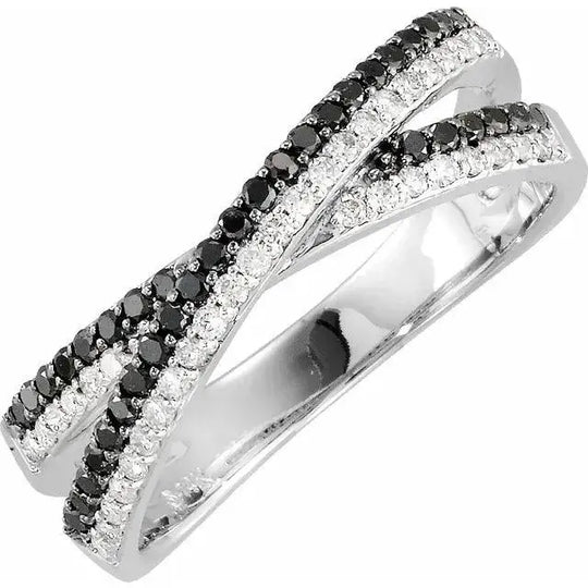 Black and White X Diamond ring in 14k White Gold Dimitrios Creations