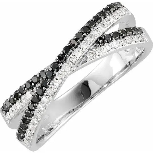 Black and White X Diamond Ring in 14K White Gold – Handcrafted Luxury Jewelry