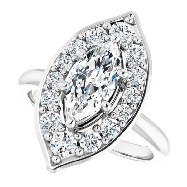 Blooming Pinpoint Flower Engagement Ring – Marquise Diamond - 2