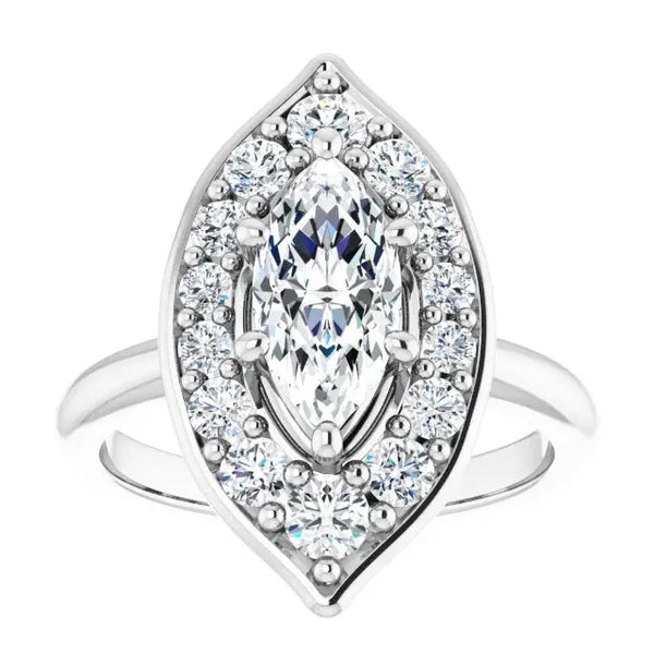 Blooming Pinpoint Flower Engagement Ring – Marquise Diamond