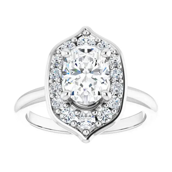 Blooming Pinpoint Flower Engagement Ring Oval Diamond