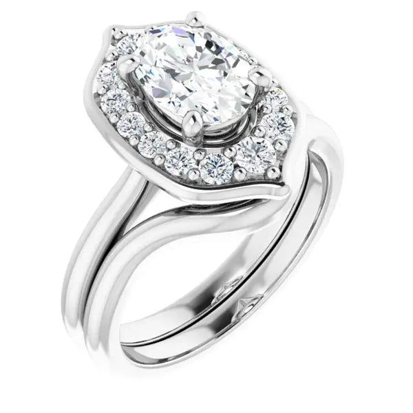 Blooming Pinpoint Flower Engagement Ring Oval Diamond - 7