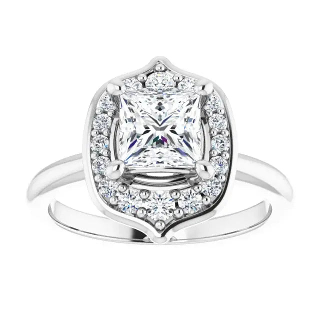 Blooming flower engagement ring with square diamond