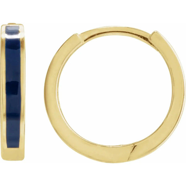 Blue Enamel Hoop Earrings – Solid Gold