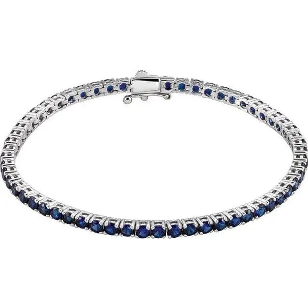 Lab-Grown Blue Sapphire Line Bracelet – Handcrafted Solid Gold Luxury Jewelry