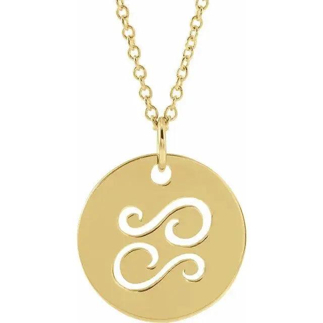 Cancer Zodiac Disc Necklace in 14k Gold Jimmy Leon Fine Jewelry