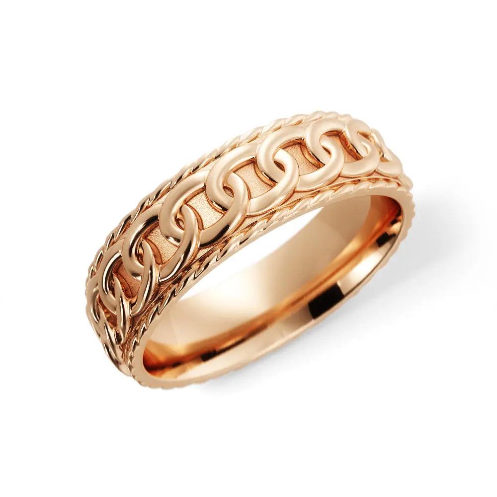 Chain link wedding ring for men in 14K rose gold 6mm