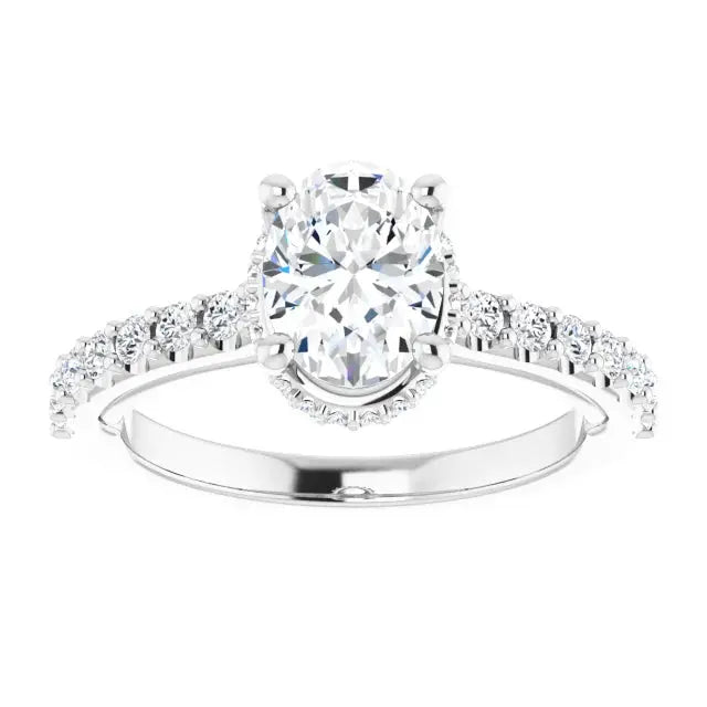 Classic halo oval diamond ring with lab-grown diamond