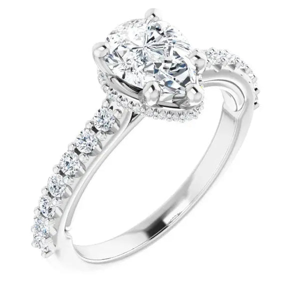 Classic Halo Pear Diamond Ring - 5