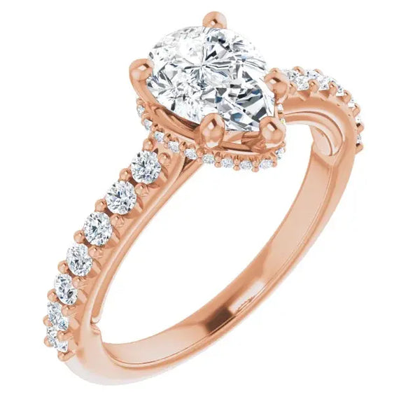 Classic Halo Pear Diamond Ring - 7