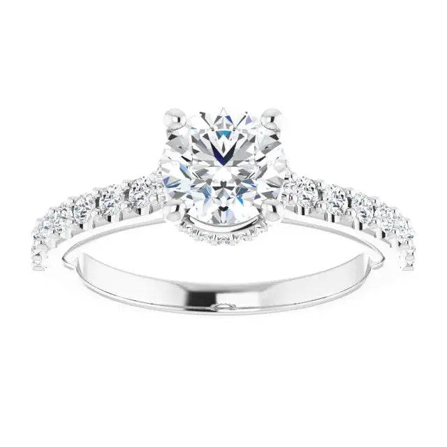 Classic halo round diamond ring with sparkling halo design