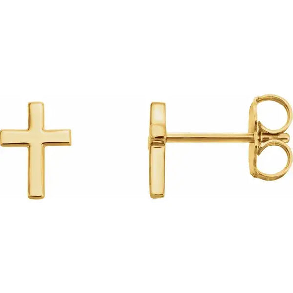 Classic plain cross earring - small 14k gold earrings