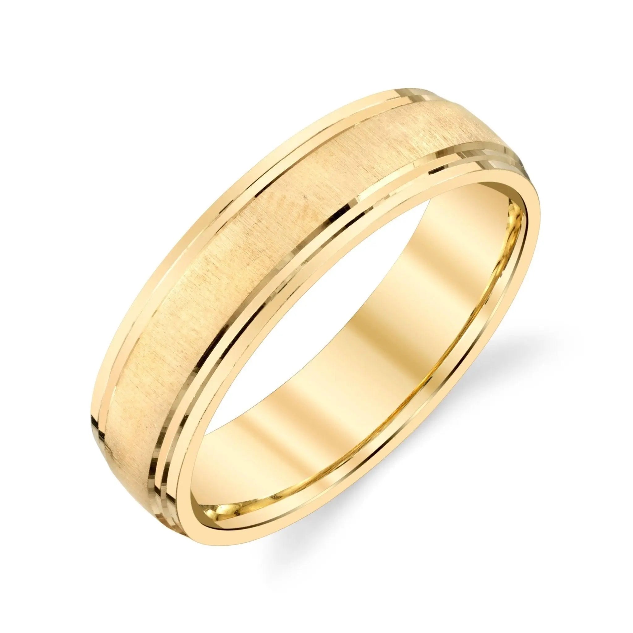 14K gold 5mm cross satin edge cut wedding band