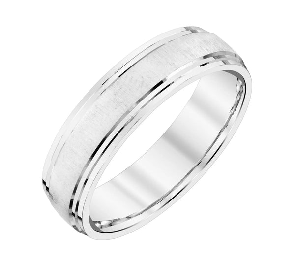 14K Gold 5mm Cross Satin Edge Cut Wedding Band – Classic Comfort Fit - 2