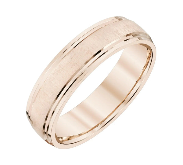 14K Gold 5mm Cross Satin Edge Cut Wedding Band – Classic Comfort Fit - 3