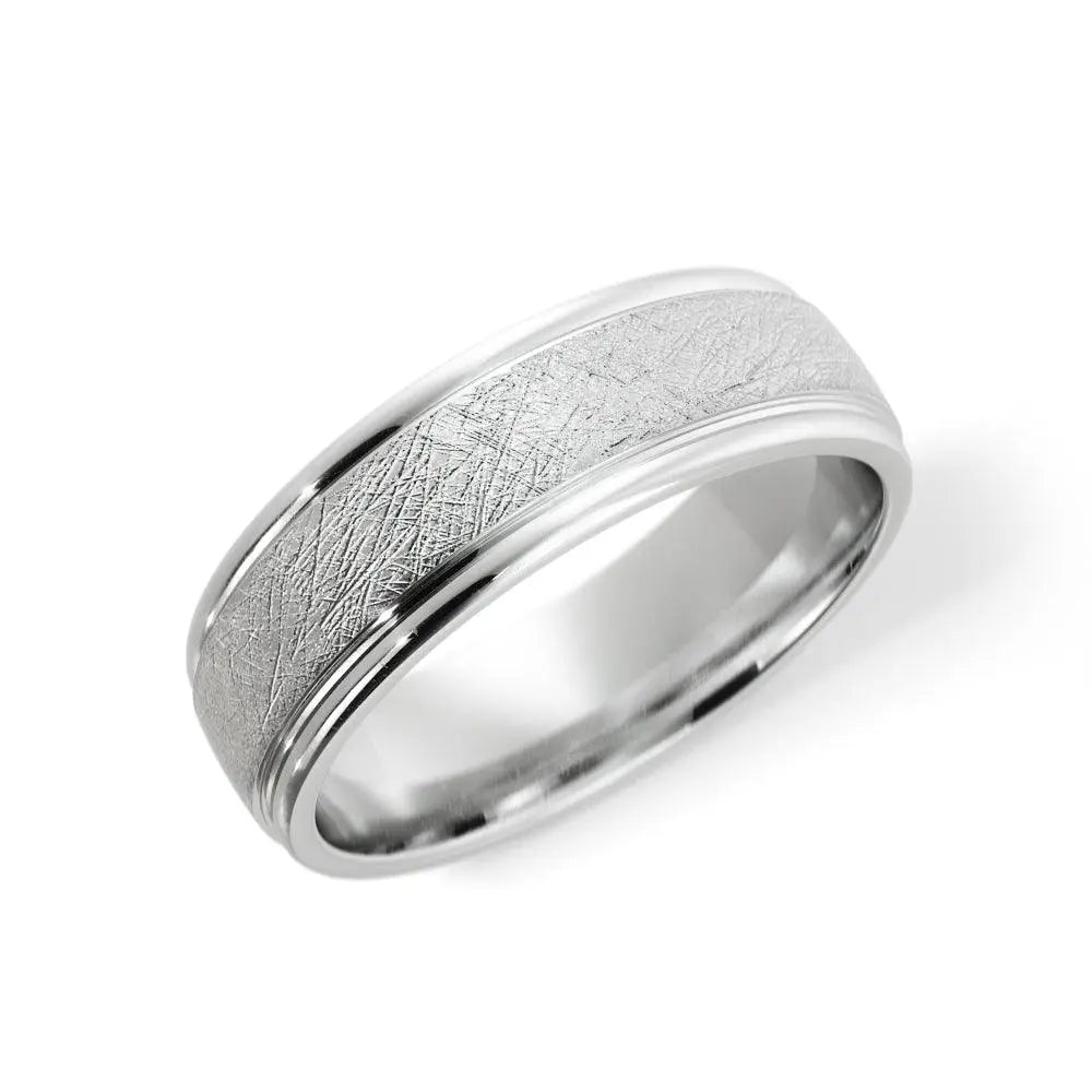 Platinum 5mm cross satin finish bump edge wedding band