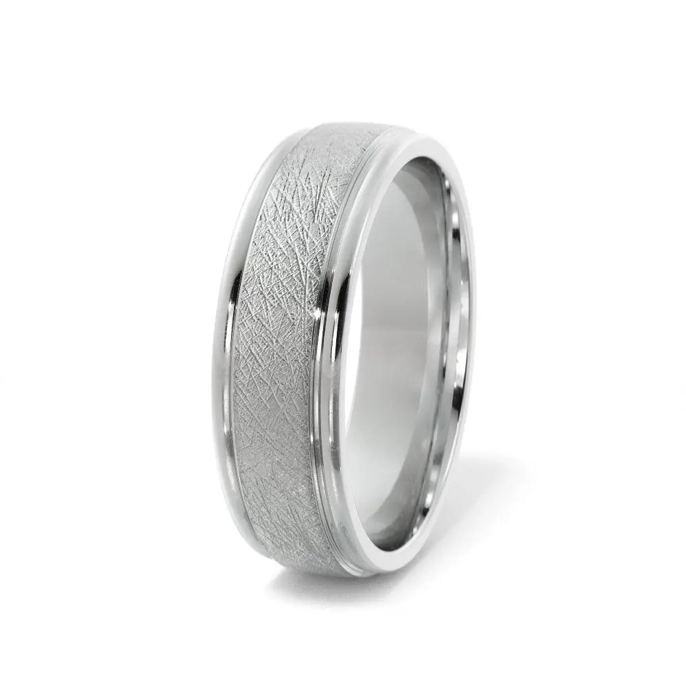 Cross Satin Finish With Bump Edge Cut Wedding Band in Silver Jimmy Leon Fine Jewelry