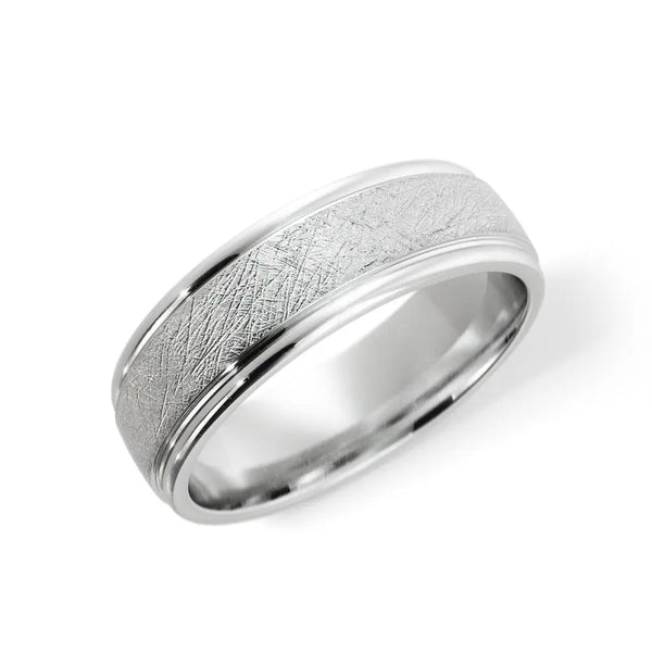 Plato's Reflection – 6mm Cross Satin Finish Silver Wedding Band - 2