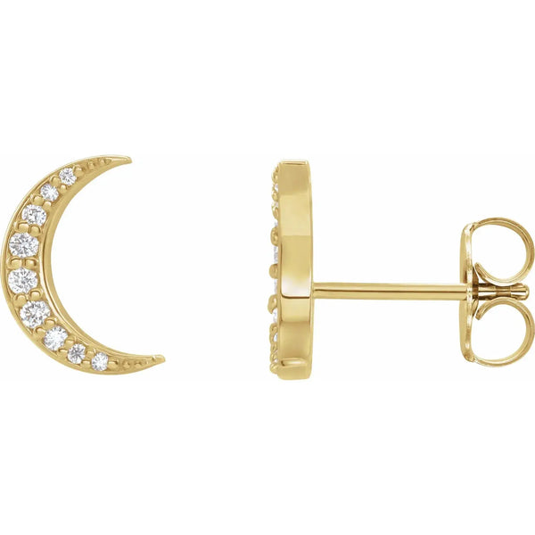 Diamond Crescent Moon Earrings – Solid Gold - 2