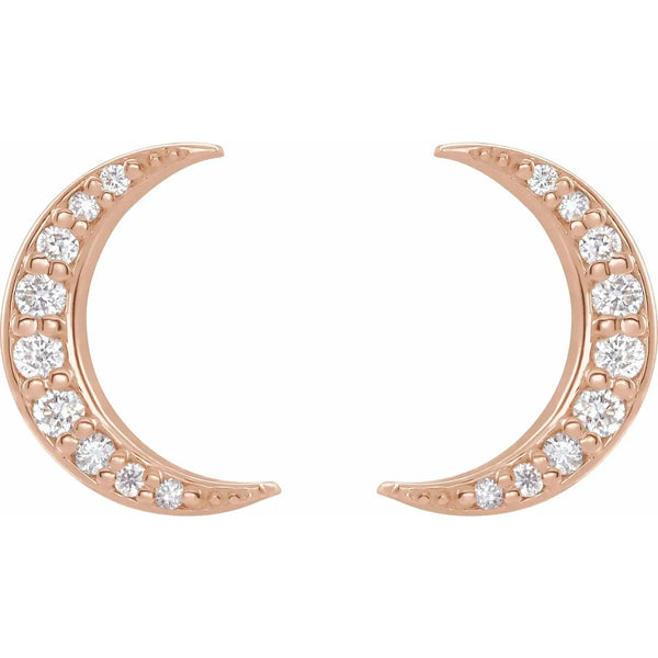 Diamond Crescent Moon Earrings – Solid Gold - 4