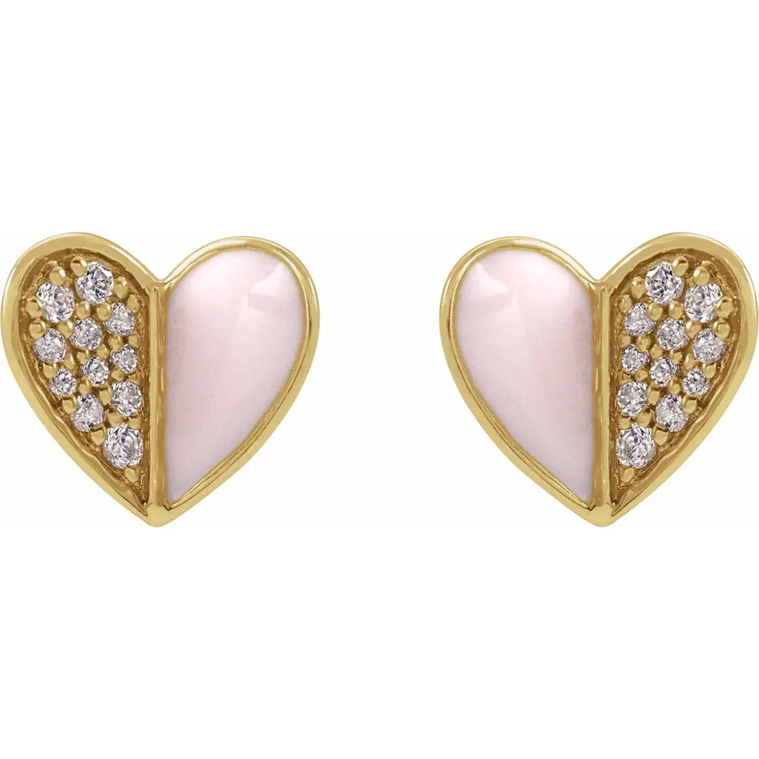 Diamond & Pink Enamel Heart Earrings in 14k Solid Gold Jimmy Leon Fine Jewelry