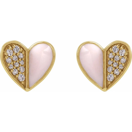 Diamond & Pink Enamel Heart Earrings in 14k Solid Gold Jimmy Leon Fine Jewelry