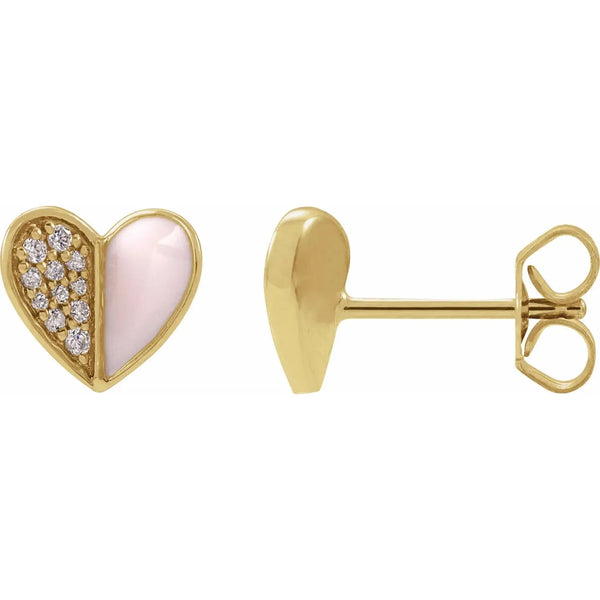 Diamond Pink Enamel Heart Earrings – 14K Gold - 3