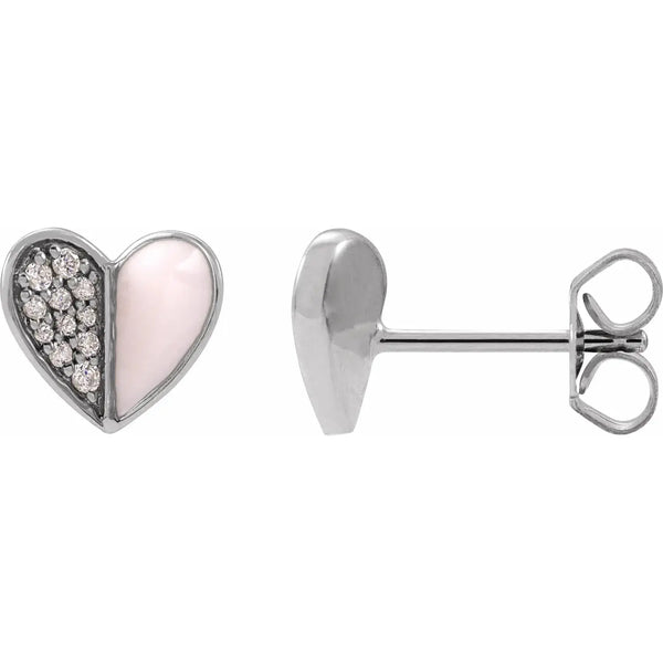 Diamond Pink Enamel Heart Earrings – 14K Gold - 4