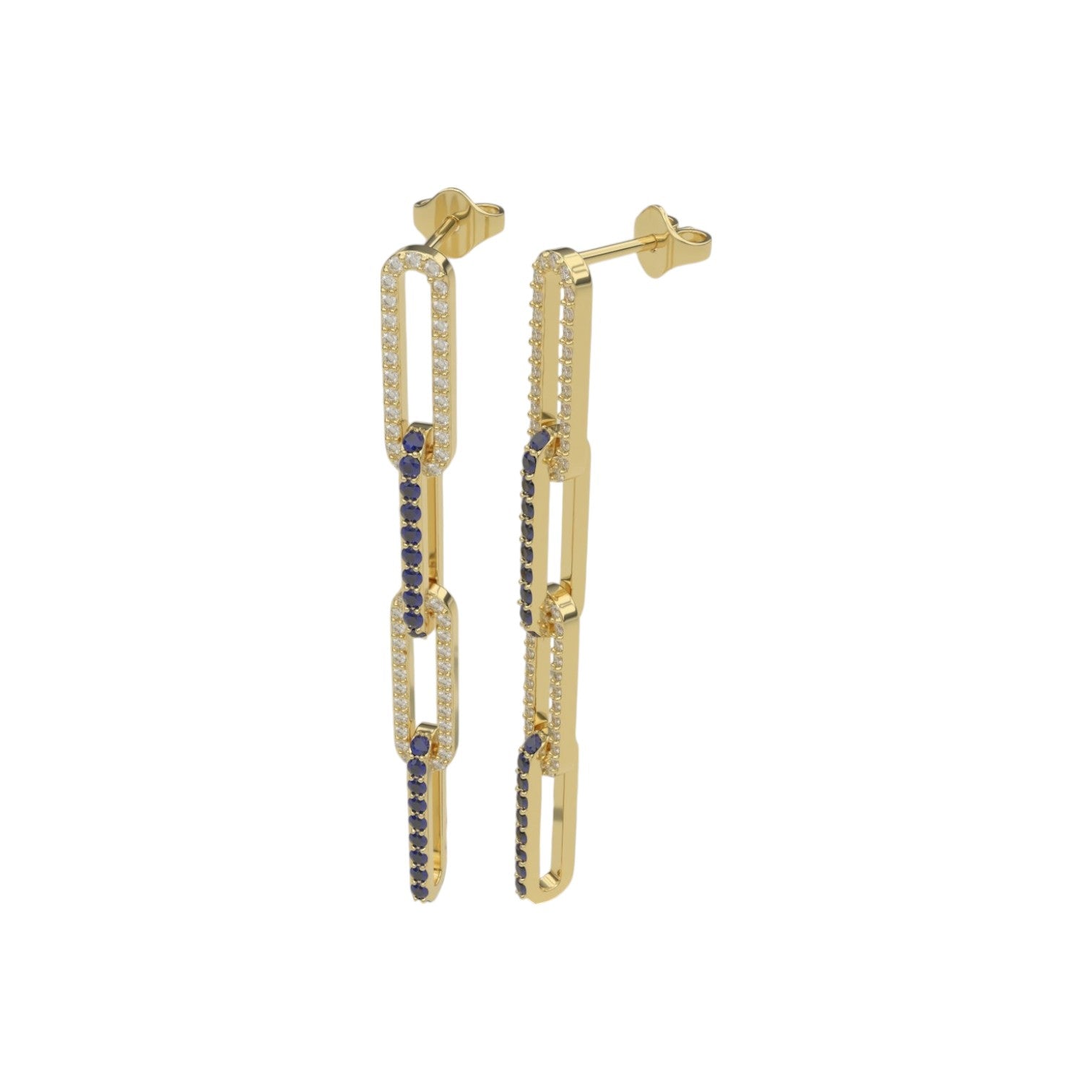 Link Style Sapphire & Diamond Drop Earrings in 14K Yellow Gold