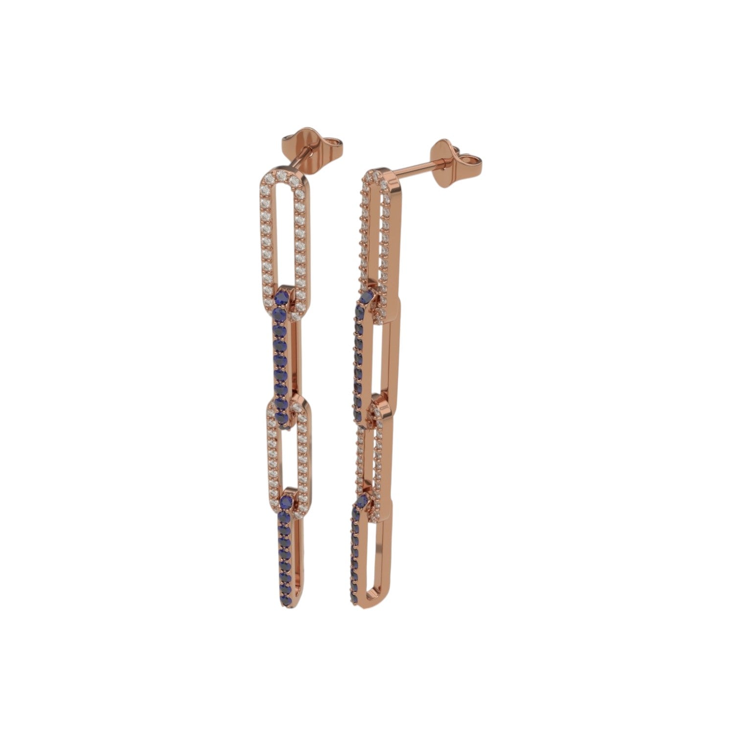 Link Style Sapphire & Diamond Drop Earrings in 14K Rose Gold