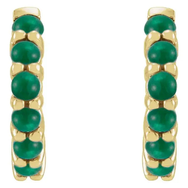 Emerald Cabochon Hoop Earrings – 14K Gold - 2